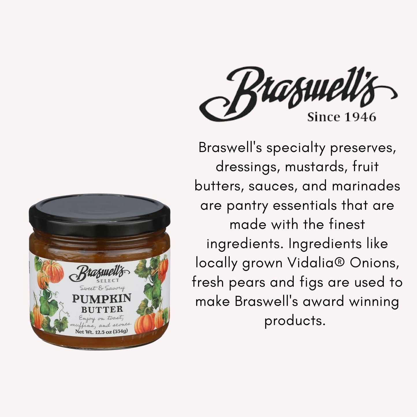 Braswells Pumpkin Butter, 12.5 OZ, Sweet Pumpkin Spread, Perfect for Baking and Spreading