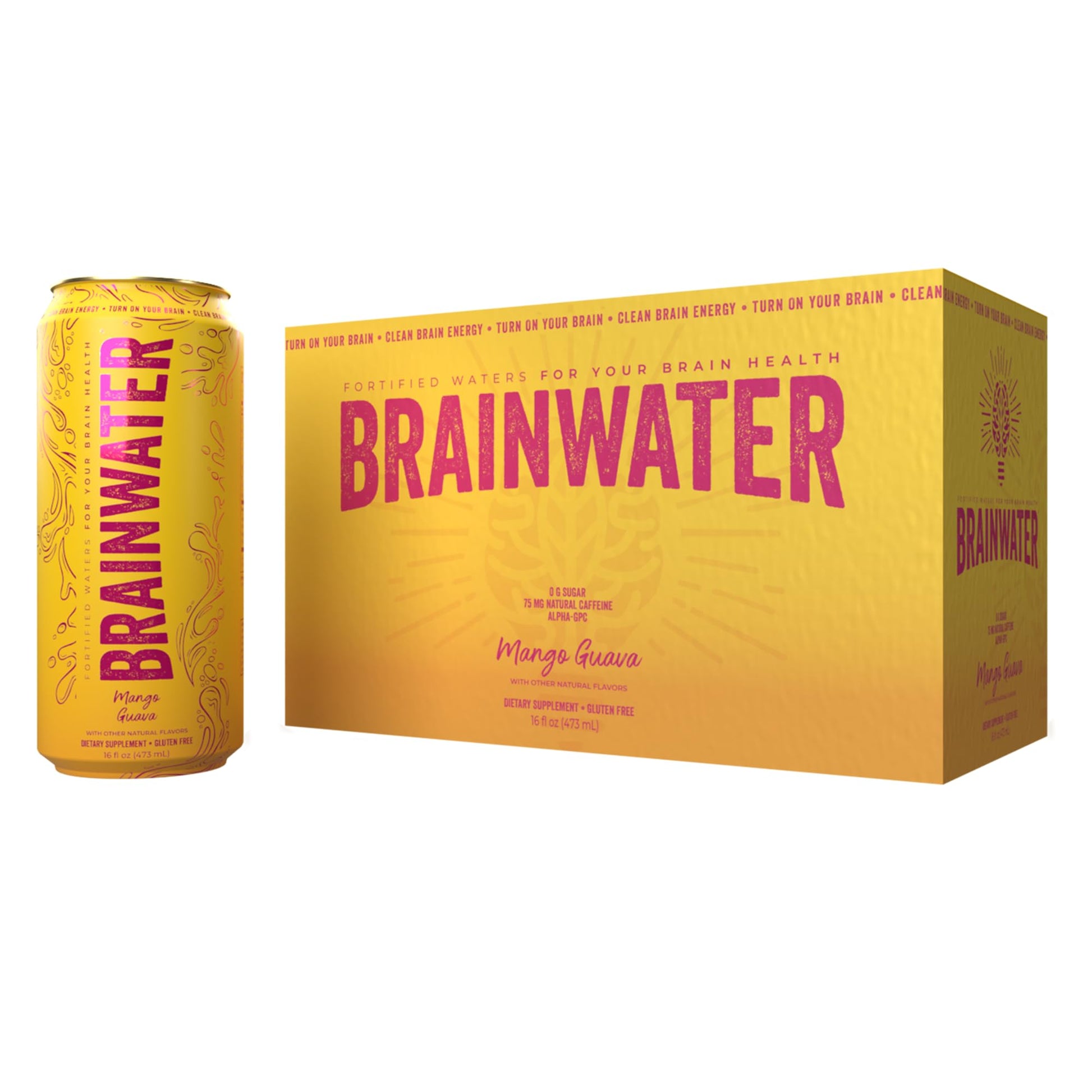 Brainwater  Water For Clean Energy And Focus Support  Gluten Free  Zero Sugar Healthy Energy Drinks With Alpha Gpc  Vitamin C & B  Organic Green Tea Energy Blend  Mango Guava  8 Pack