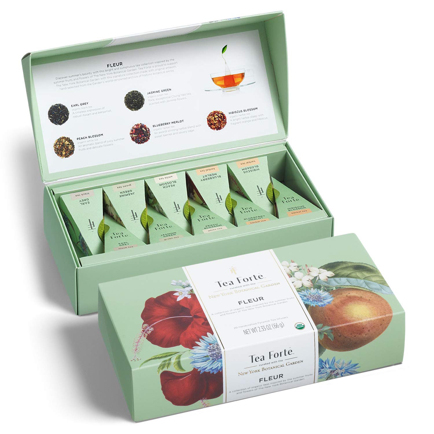 Tea Forte Tea Gift Set Sampler, 10 Count, Handcrafted Pyramid Infuser Bags, 2 of Each Variety, Individually Wrapped