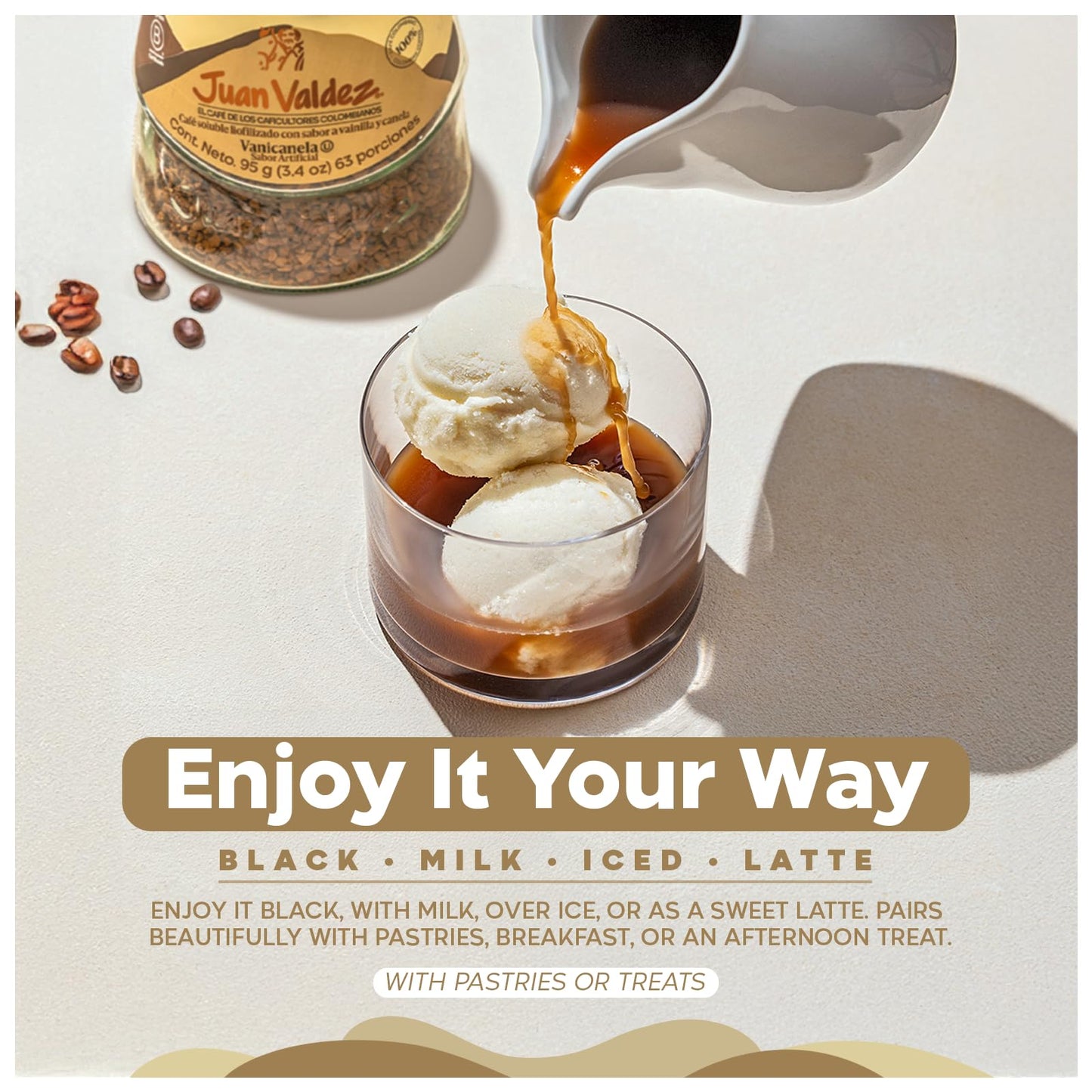 Juan Valdez Freeze-Dried Instant Coffee, Vanilla Cinnamon Flavor, 100% Colombian Arabica, 3.35 oz Jar, Pack of 1