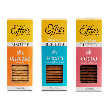 Effie'S Homemade Biscuits - Variety Pack - Oatcakes, Pecan, Cocoa - 3 Pack