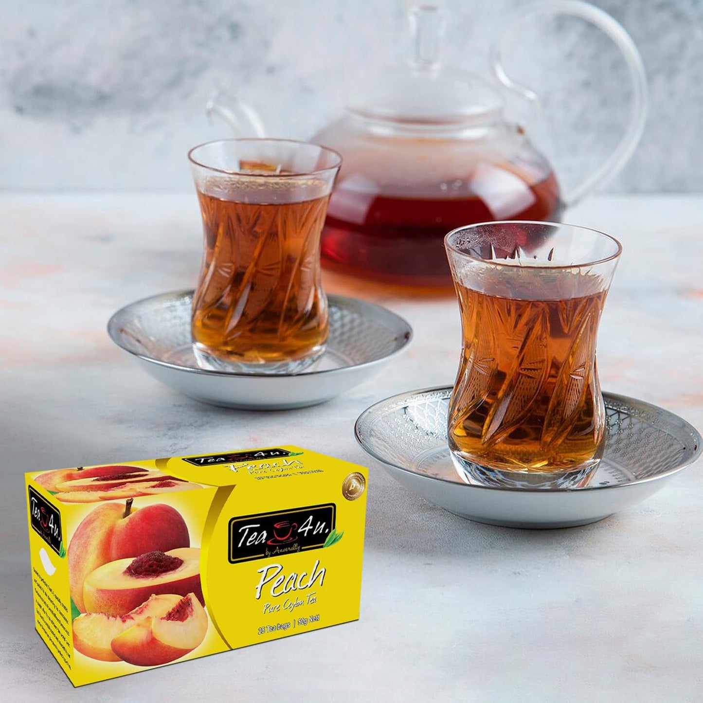 Tea4U Flavored Black Ceylon TeaBags (Peach) - Ideal Quality from Sri Lankas Finest Leaves and Expertly Blended - 25 Count