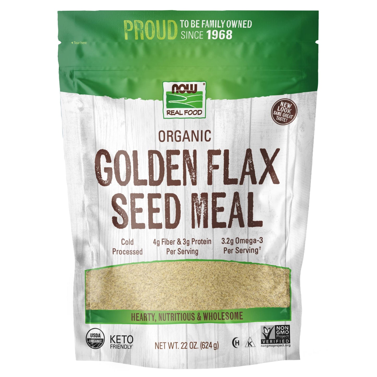 NOW Foods Organic Golden Flax Seed Meal, Non-GMO, Cold-Processed, 22 Ounce