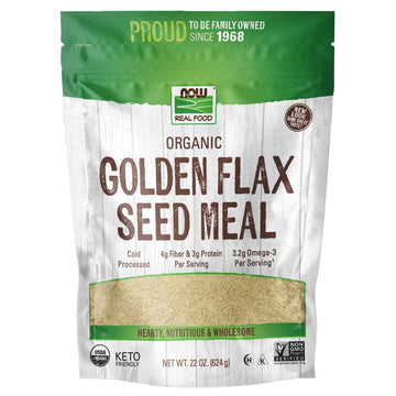 NOW Foods Organic Golden Flax Seed Meal, Non-GMO, Cold-Processed, 22 Ounce