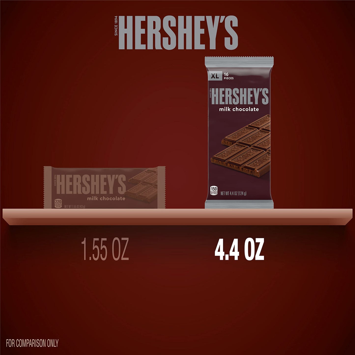 HERSHEYS Milk Chocolate XL, Candy Bar, 4.4 oz (16 Pieces)