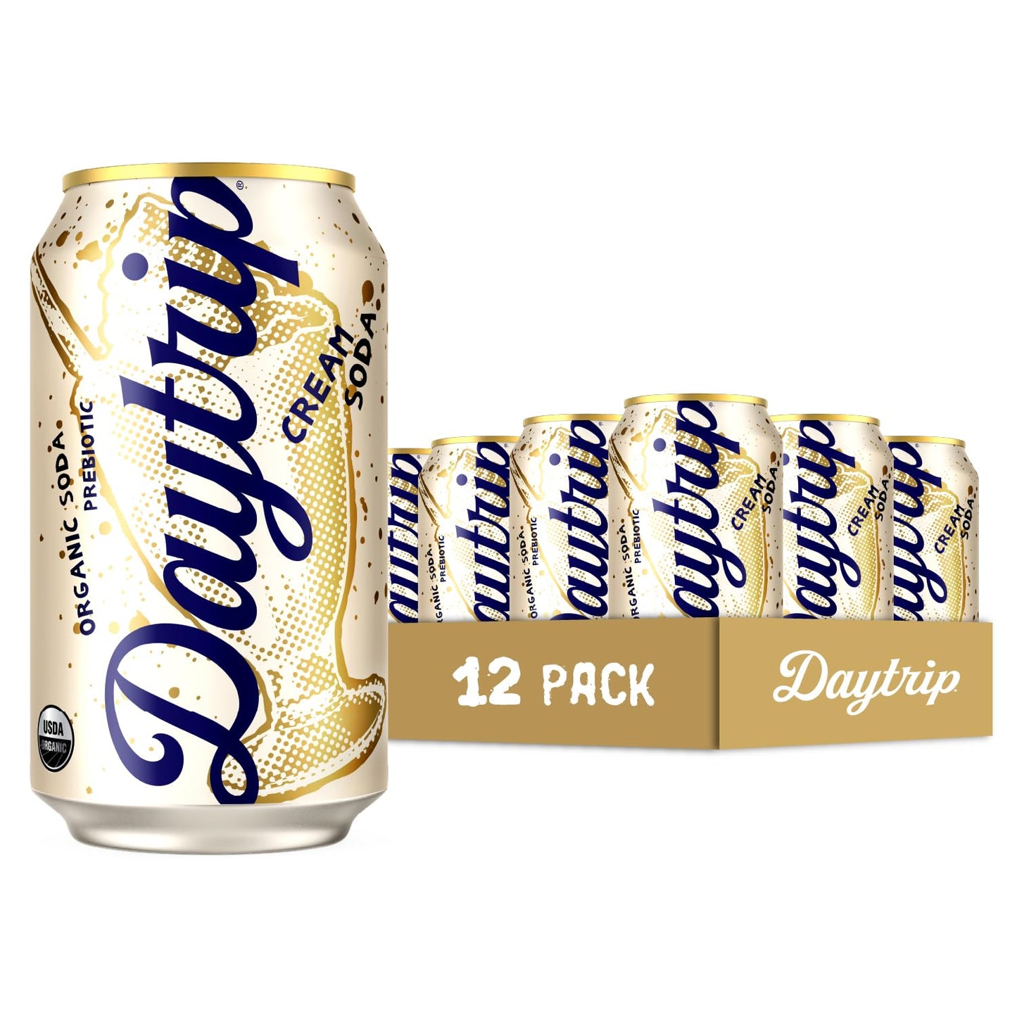 Daytrip Organic Sparkling Prebiotic Soda, Low Sugar, 12-Pack, Cream Soda