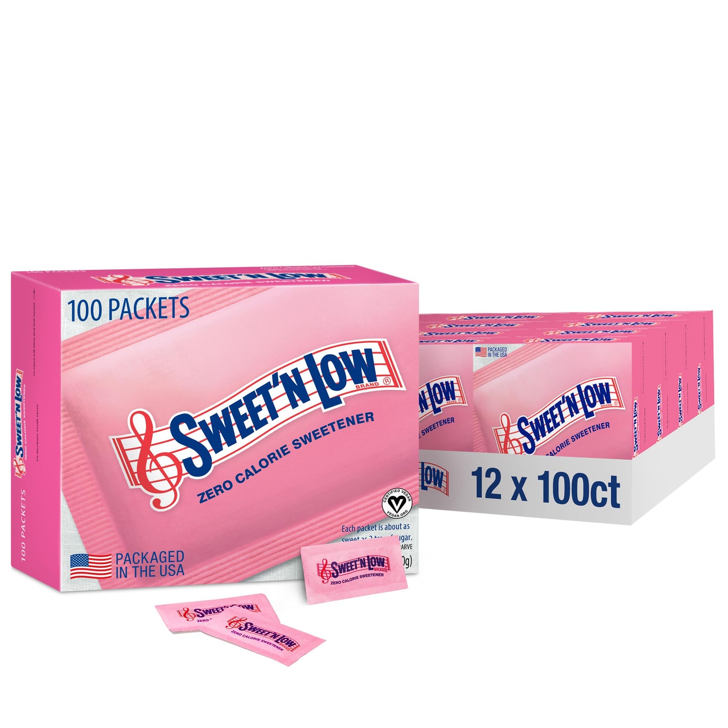 Sweet'N Low Zero Calorie Sweetener Packets, 100 Ct Box, 12 Pack, Kosher & Gluten Free, Low Glycemic Index, Individual Tea And Co
