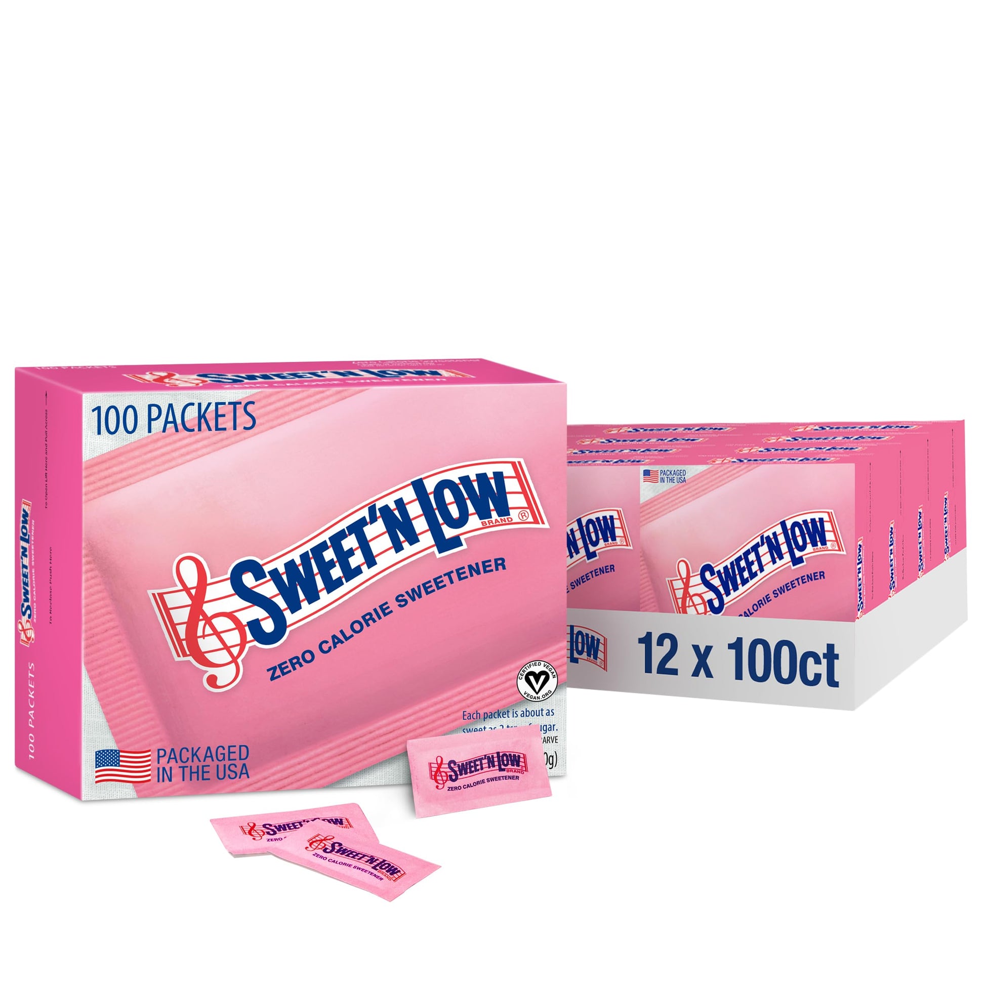 Sweet'N Low Zero Calorie Sweetener Packets, 100 Ct Box, 12 Pack, Kosher & Gluten Free, Low Glycemic Index, Individual Tea And Co