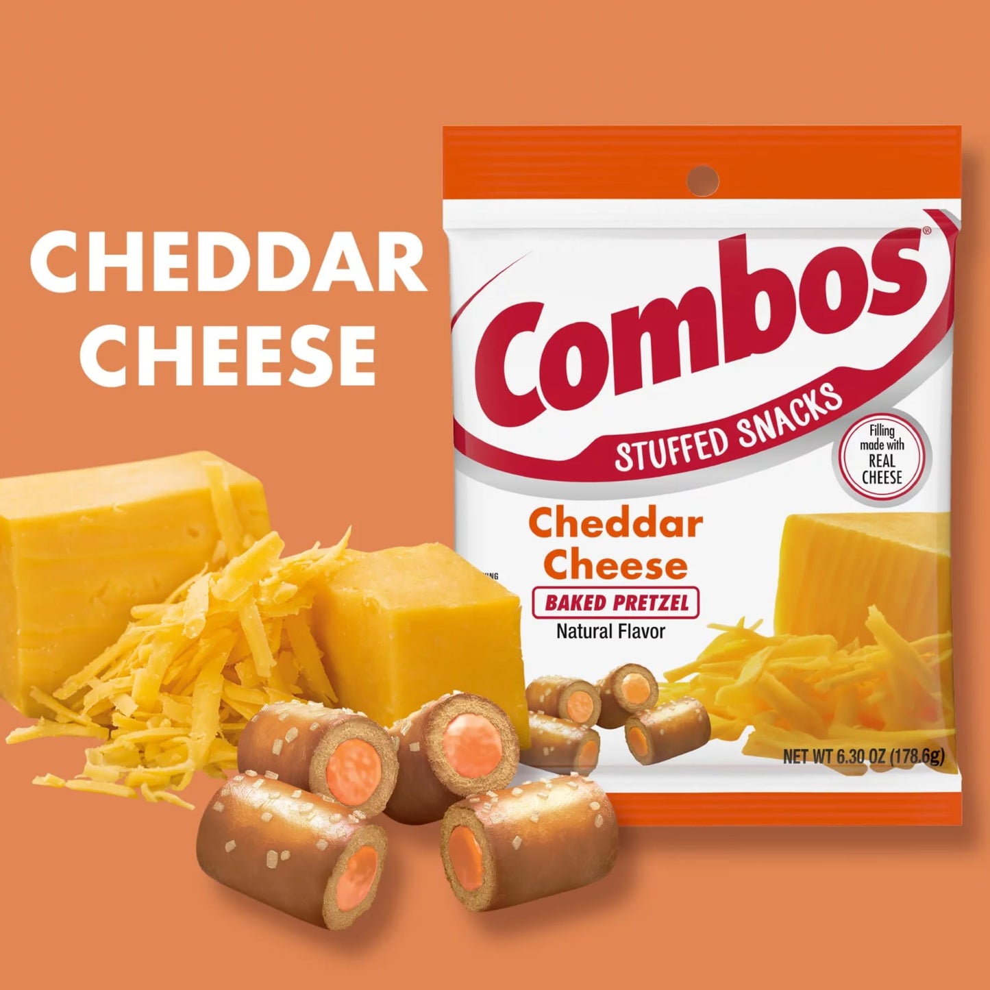 Combos Cheddar Cheese Baked Pretzels, 6.3 oz Bag (Pack of 2)