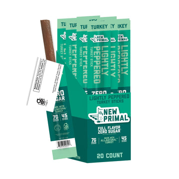 New Primal Lightly Peppered Turkey Sticks, Keto, Gluten Free Healthy Snacks, Sugar Free Low Carb High Protein, Jerky Meat Stick,
