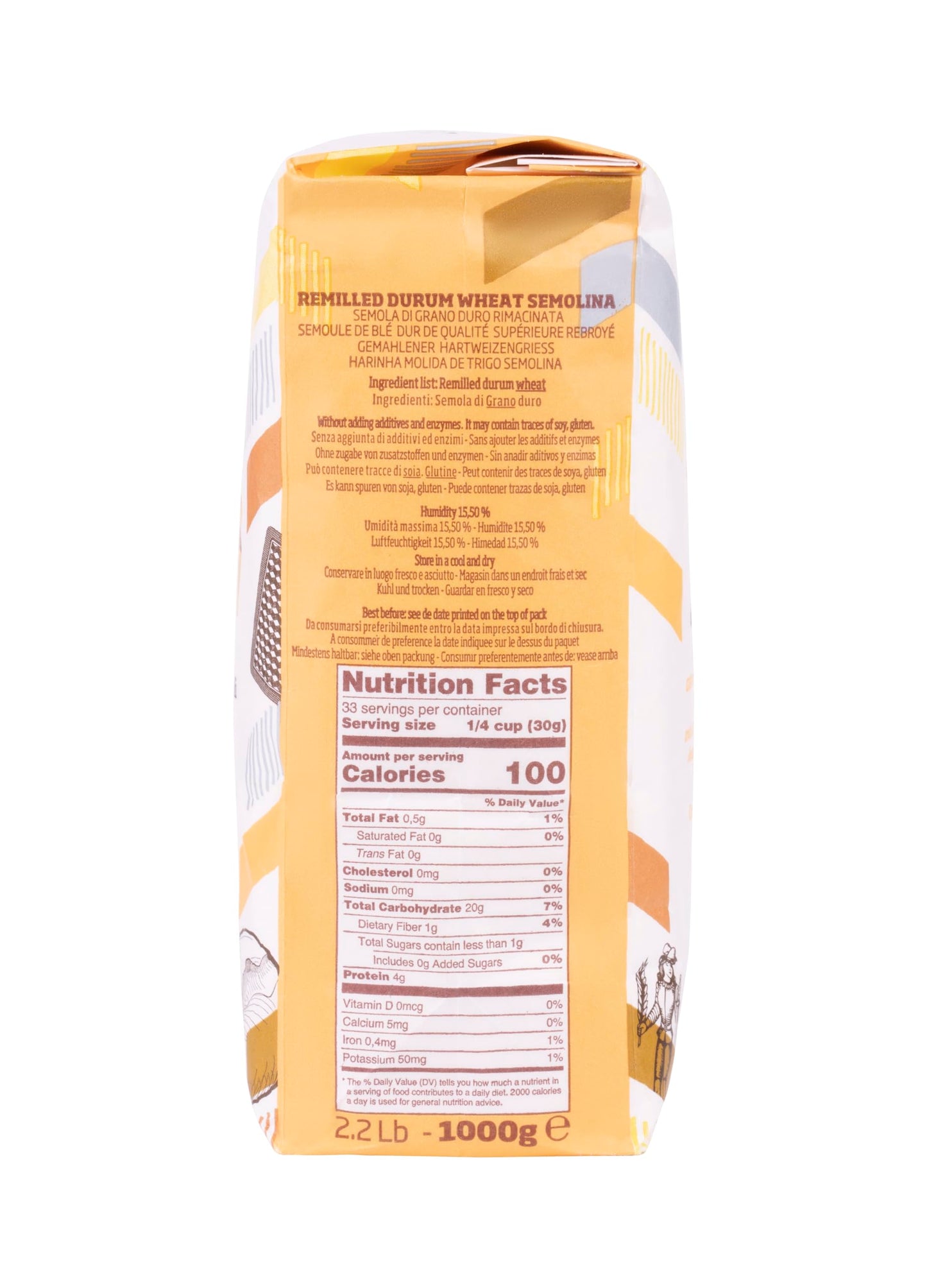 Antimo Caputo Semola Di Grano Duro Rimacinata Semolina Flour 2.2Lb (1Kg), Bag - All Natural Dough For Fresh Pasta (1 Bag Of 2.2 Pound)