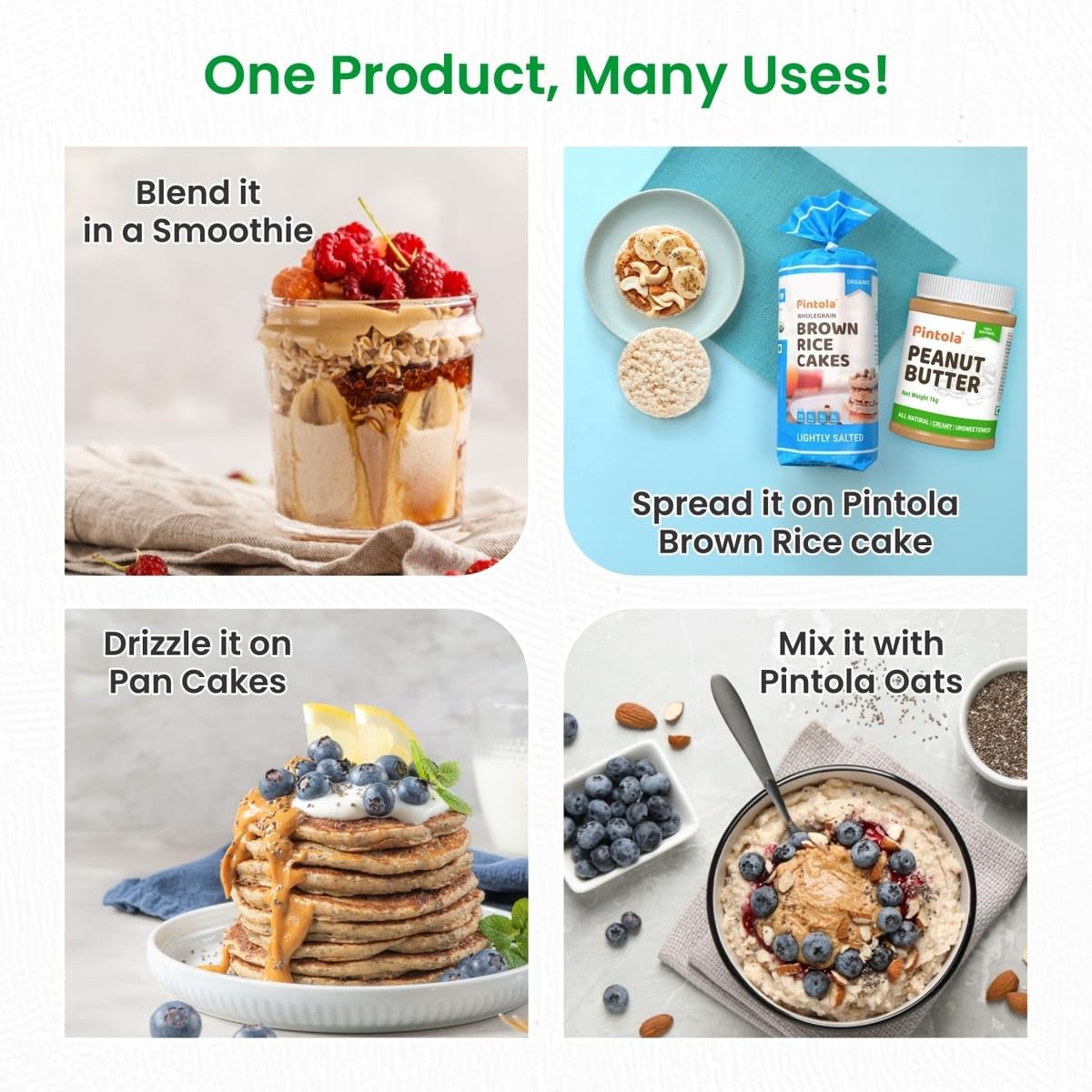Pintola All Natural Peanut Butter (Crunchy) | Unsweetened | 30G Protein | Non Gmo | Gluten Free | Vegan | Cholesterol Free (1Kg)