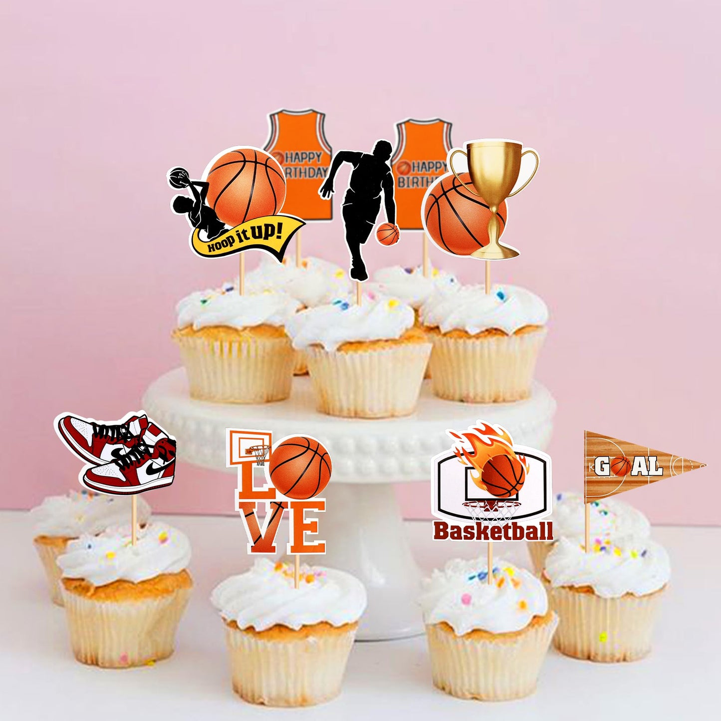 Ercadio 24 Pack Nba Star Basketball Cupcake Toppers Basketball Player Cupcake Picks Basketball Happy Birthday Cake Toppers For S