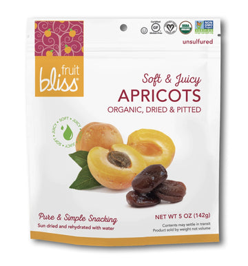 Fruit Bliss Organic Unsulfured Turkish Apricots Dried Fruit Snacks, 2 Pack (5 oz. each), Non-GMO, Gluten-Free, Healthy On-the-Go Snacks