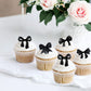 Cyodoos 40Pcs Edible Black Bowknot Cupcake Toppers Wafer Paper Bowknot Cake Dessert Picks Bowknot Drink Topper Baby Shower Princ