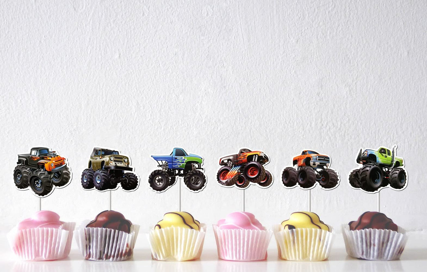 24 Pcs Monster Truck Cupcake Toppers For Boys Girls - Theme Birthday Party Decorations Supplies