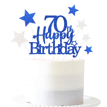 Pargleev Glittery 70Th Happy Birthday Cake Topper With Star,Personalised 70 Birthday Cake Toppers Party Decorations Party Suppli