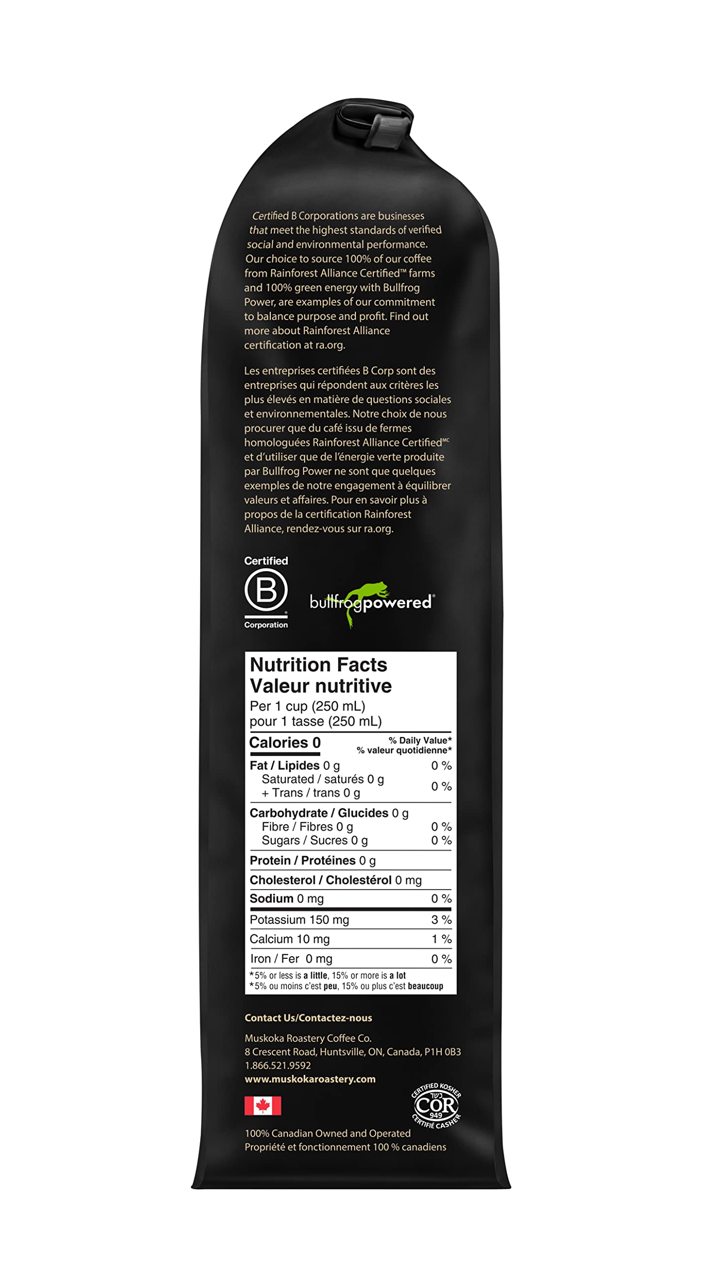 Muskoka Roastery Coffee, Black Bear, Dark Roast, Whole Bean Coffee, 400g