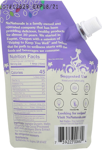 Nunaturals Nustevia Pourable Chocolate Syrup Pouch, 6.6 Fz