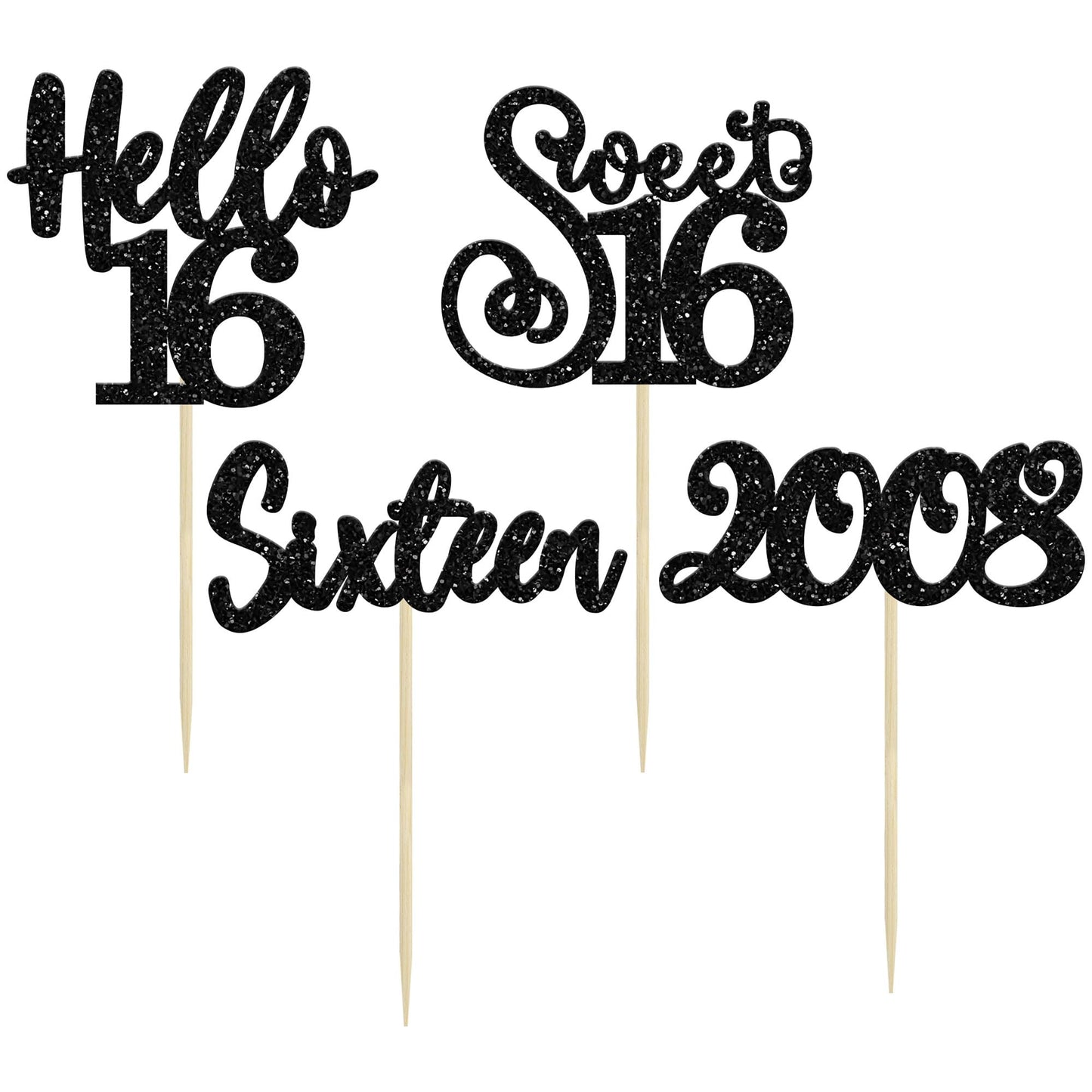 Gyufise 24Pcs Happy 16Th Birthday Cupcake Toppers Glitter Hello 16 Sweet 16 Cupcake Picks 2008 Sixteen Old Birthday Cake Decorat