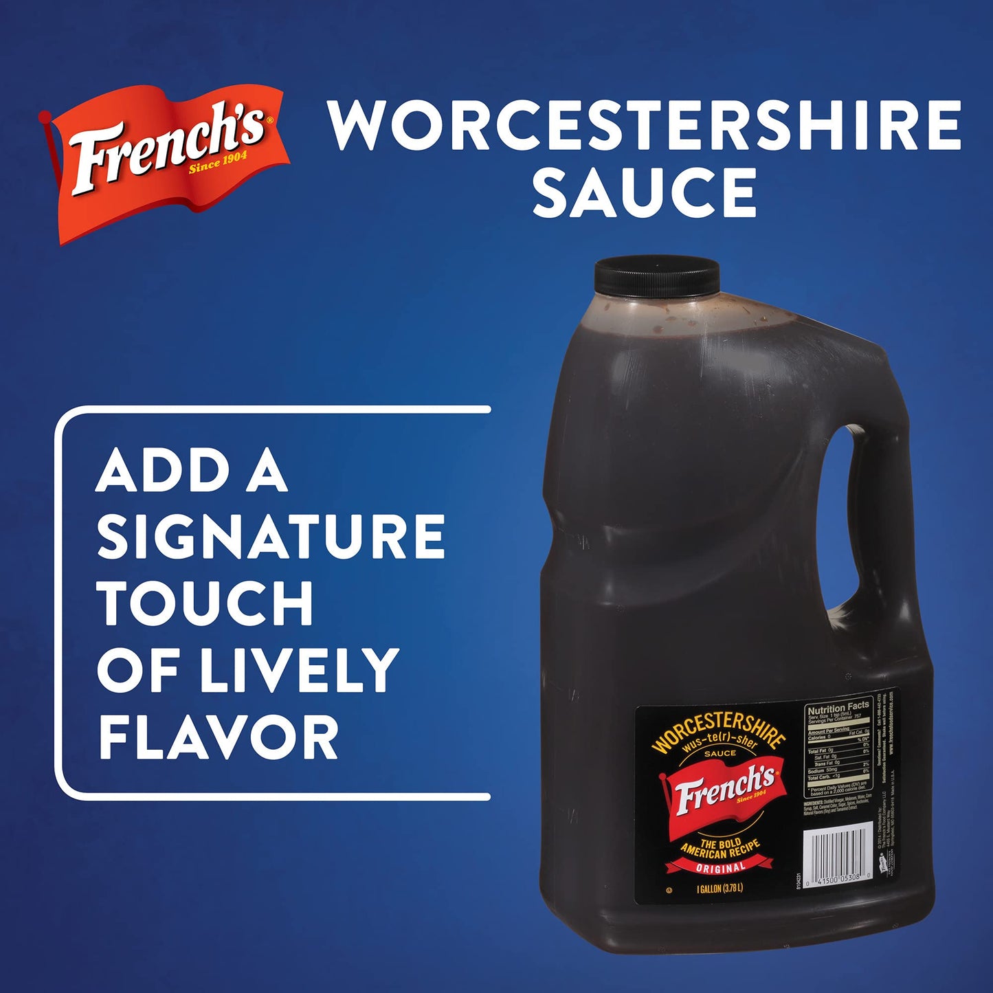 French's Worcestershire Sauce, Gluten-Free, 1 Gallon - Perfect for Marinades, Meat Tenderizing, and Sauces