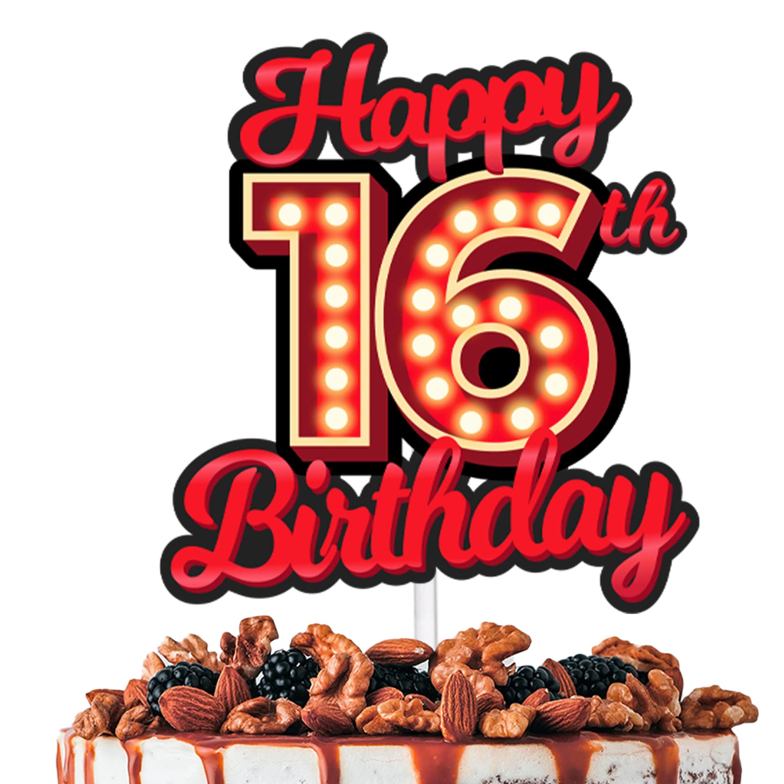 Happy 16Th Birthday Cake Topper Fluorescent Flashing Night Out Hen Movie Nightclub Theme Decor Supplies Boy Girl Happy Birthday 