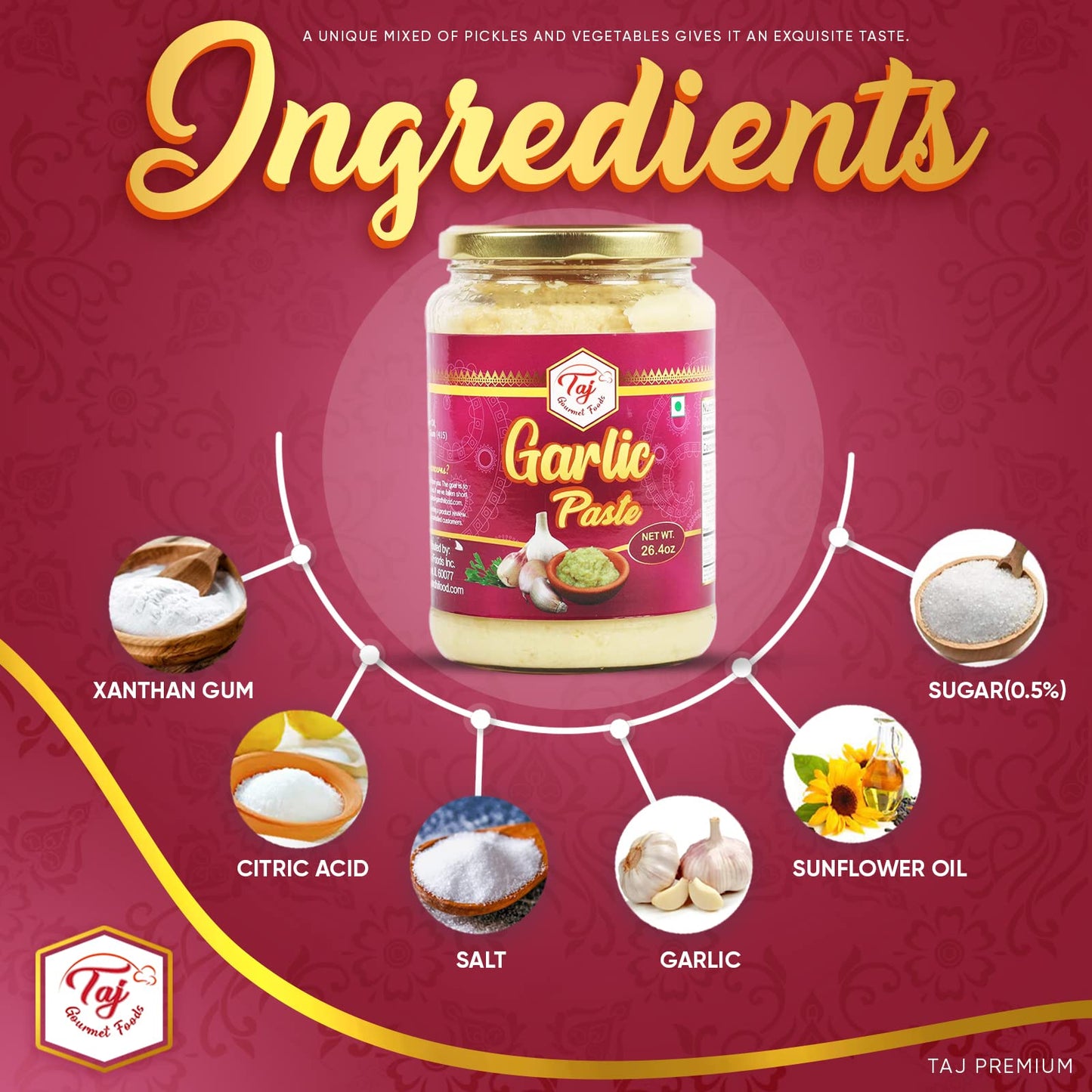 TAJ Premium Garlic Paste - Fresh Garlic Cooking Paste, 750g (1.65 lb)