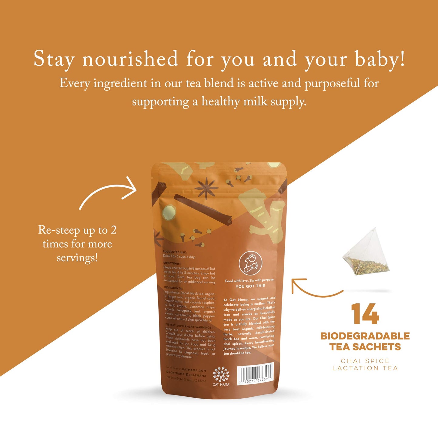 Oat Mama Lactation Tea: Chai Spice, Breastfeeding Support For New Moms, Organic Herbs To Help Increase Milk Supply, Women-Owned,