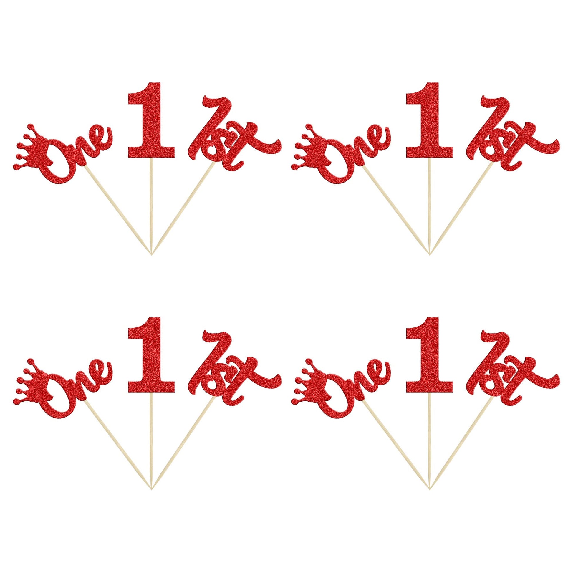 24Pcs 1st Birthday Cupcake Toppers Glitter First Birthday One Cupcake Picks for Baby Shower 1st Birthday Party Cake Decorations