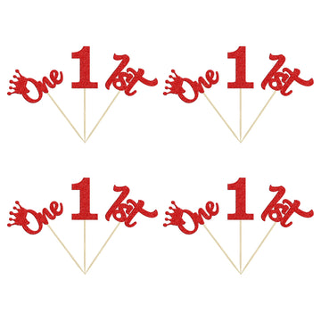 24Pcs 1st Birthday Cupcake Toppers Glitter First Birthday One Cupcake Picks for Baby Shower 1st Birthday Party Cake Decorations