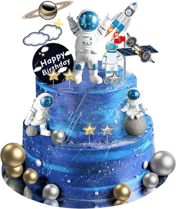 22Pcs Space Cake Topper,Space Cupcake Toppers Astronaut Figurine Birthday Outer Space Themed Party Decorations Supplies Planet R