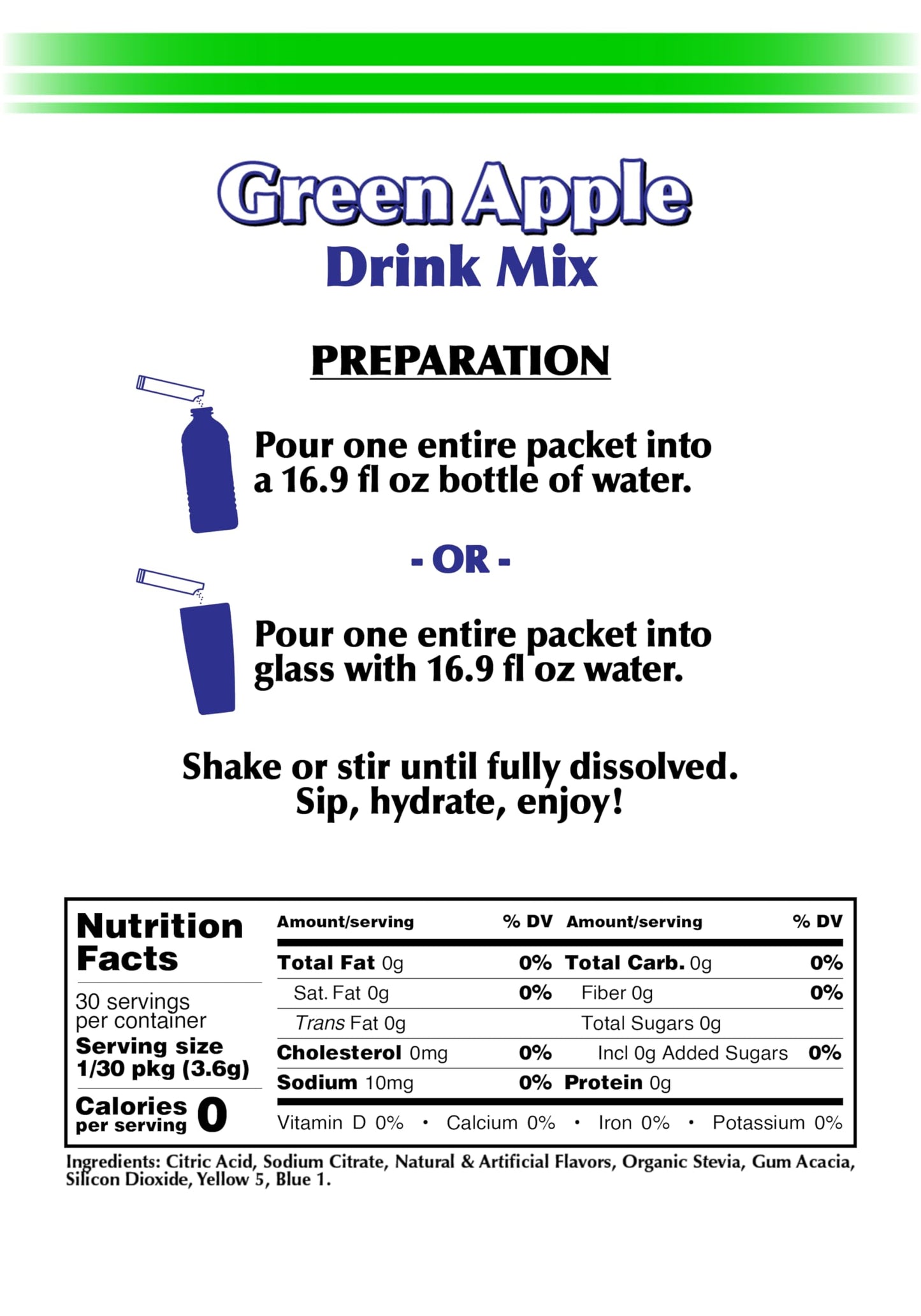 Gramzero 2Go Sticks - Green Apple, Zero Calorie Sugar Free Drink Mix, Stevia Sweetened, Great For Nutrition Club Loaded Tea To G