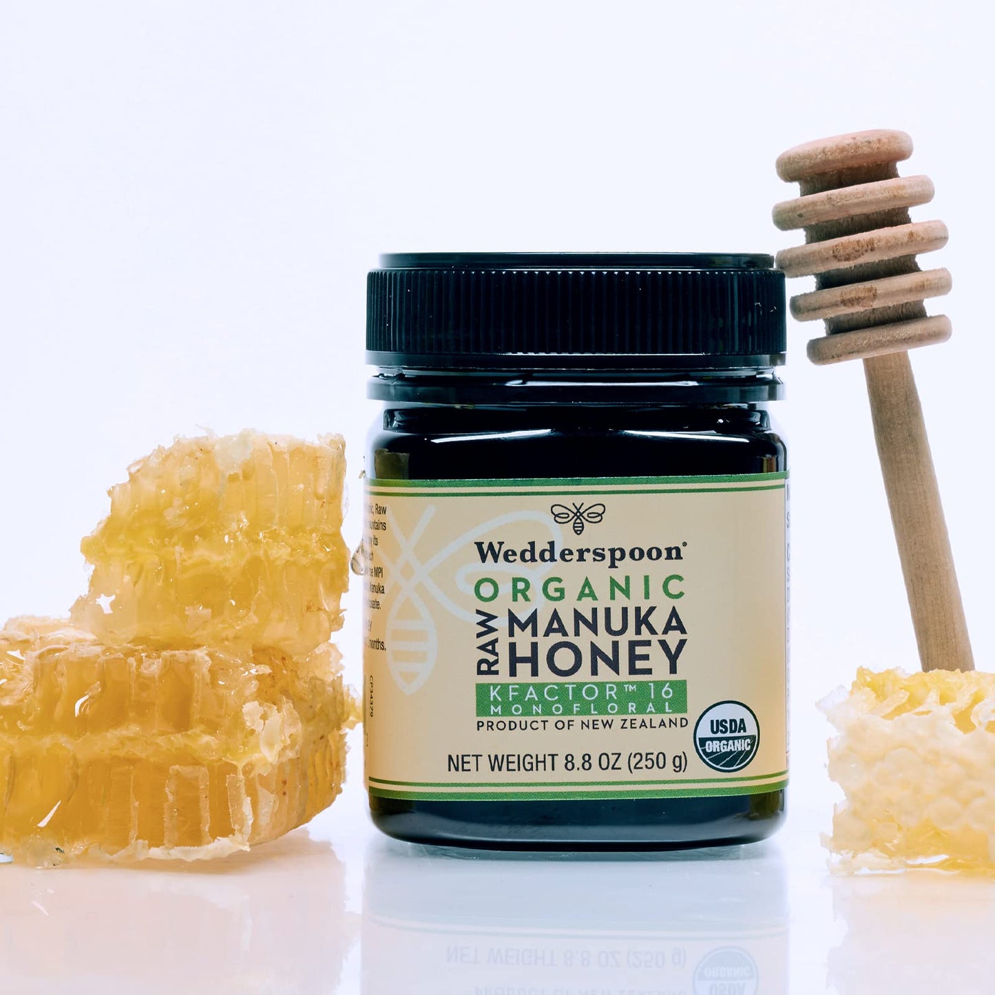 Wedderspoon Raw Organic Manuka Honey KFactor 16+, 8.8 Oz, Unpasteurized, Genuine New Zealand Honey, Multi-Functional, Non-GMO Su