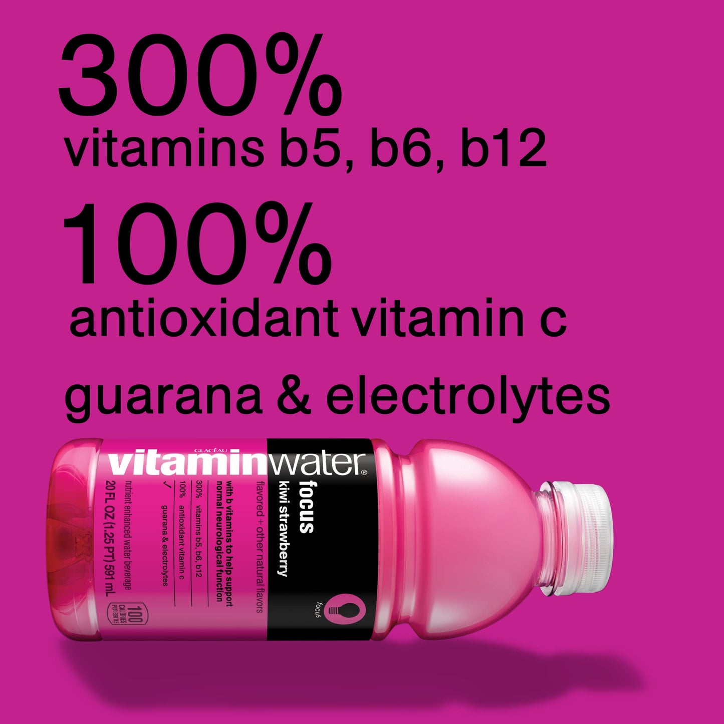 Vitaminwater Focus Electrolyte Enhanced Water W/Vitamins, Kiwi-Strawberry Drinks, 20 Fl Oz, 12 Pack