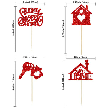 24Pcs Home Sweet Home Cupcake Toppers Glitter Key Housewarming Cupcake Pick Decorations For Welcome New Home Theme Party Cake De