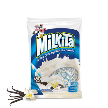 Milkita Creamy Shake Candy Bag, Gluten Free Chewy Candies With Calcium & Real Milk, Zero Trans Fat, Low-Sugar, Vanilla Flavor, 30 Pcs