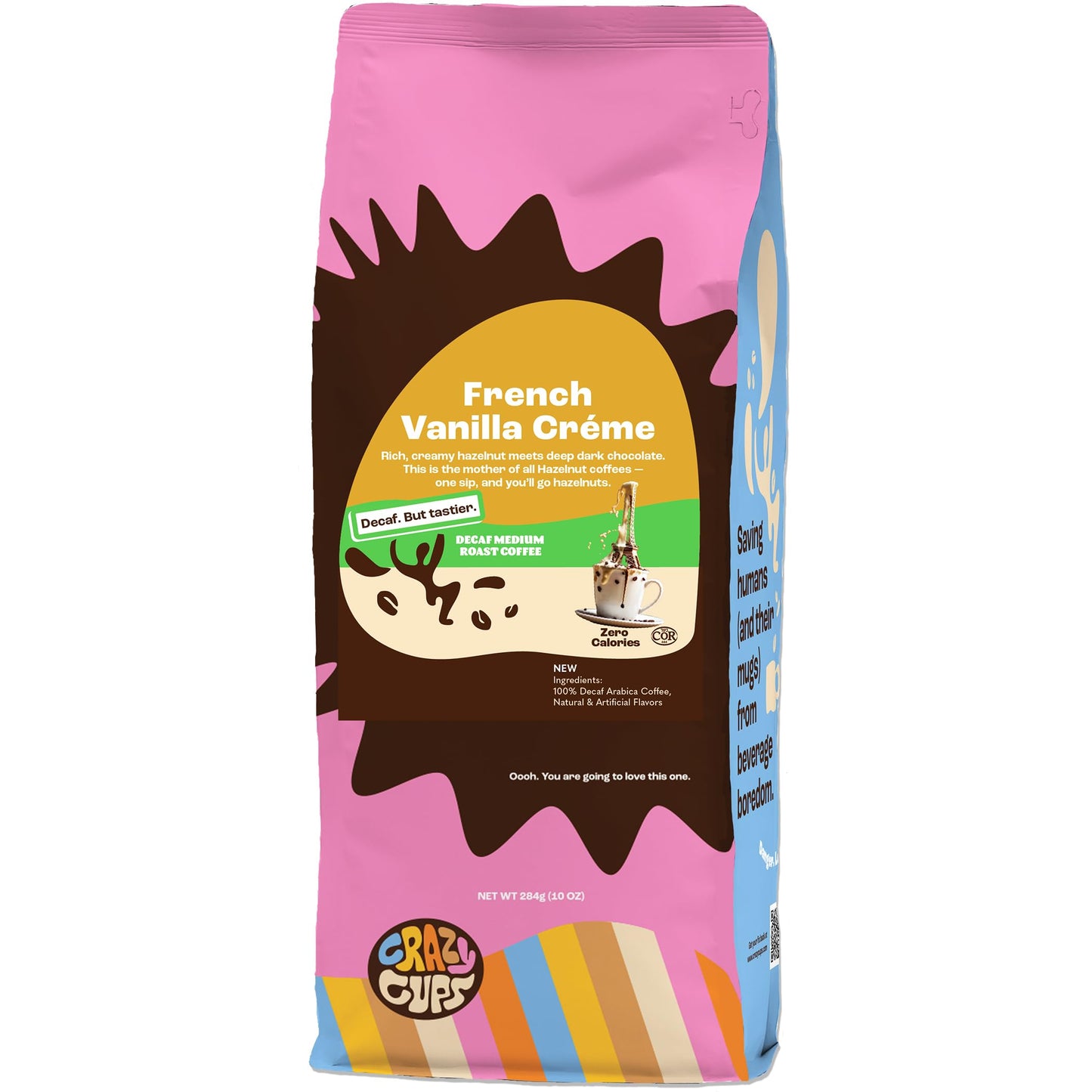 Crazy Cups Decaf Flavored Ground Coffee, French Vanilla Crème, In 10 Oz Bag, For Brewing Flavored Hot Or Iced Decaf Coffee