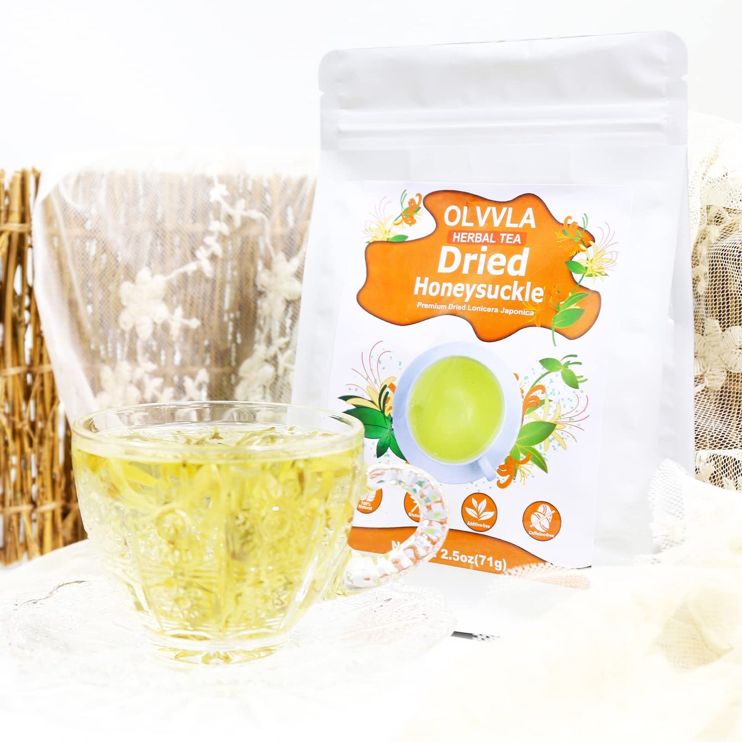 Olvvla Dried Honeysuckle Flowers - 100% Natural Loose Buds - 2.5oz/71g - Caffeine-free Tea