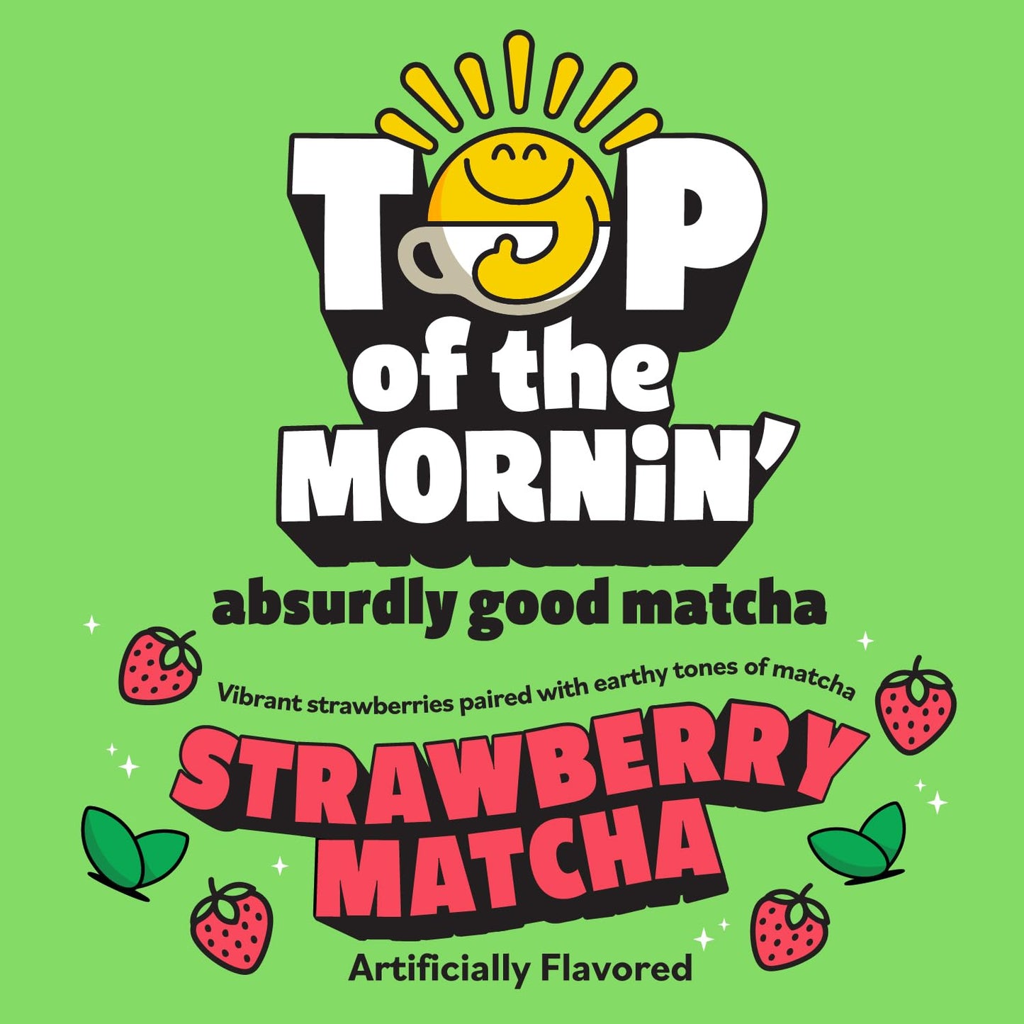 Top Of The Mornin' Green Tea Matcha Latte, 10 Individual Packets Of Flavored Matcha, Enjoy Hot Or Cold, Single Serve Mix (Strawb