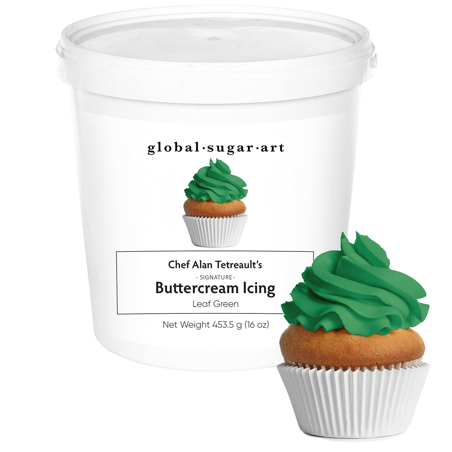 Global Sugar Art Green Buttercream Frosting – 16 Ounce Tub, Firm Icing for Cakes & Cupcakes, Leaf Green