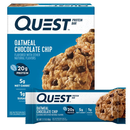 Quest Nutrition Oatmeal Chocolate Chip Protein Bars, 20g Protein, 1g Sugar, 5g Net Carb, Gluten Free, Keto Friendly, 4 Count