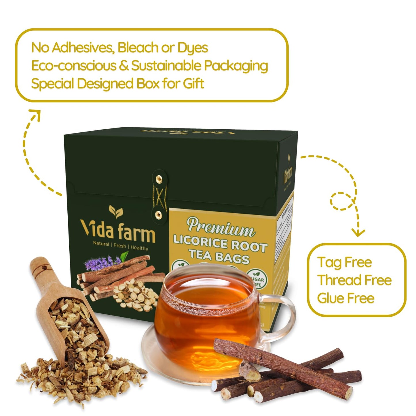 Vida Farm Enhanced 125 Licorice Root Tea Bags, Made With 100% Natural Licorice Root, Natural Sweet, No Sugar, No Caffeine, Non-Gmo