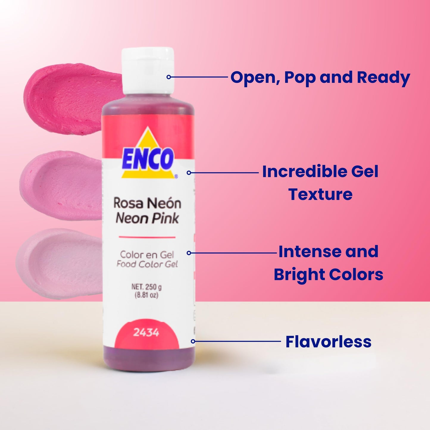 ENCO Food Coloring Gel, Neon Pink, 8.8 oz (250g), Concentrated, Vegan