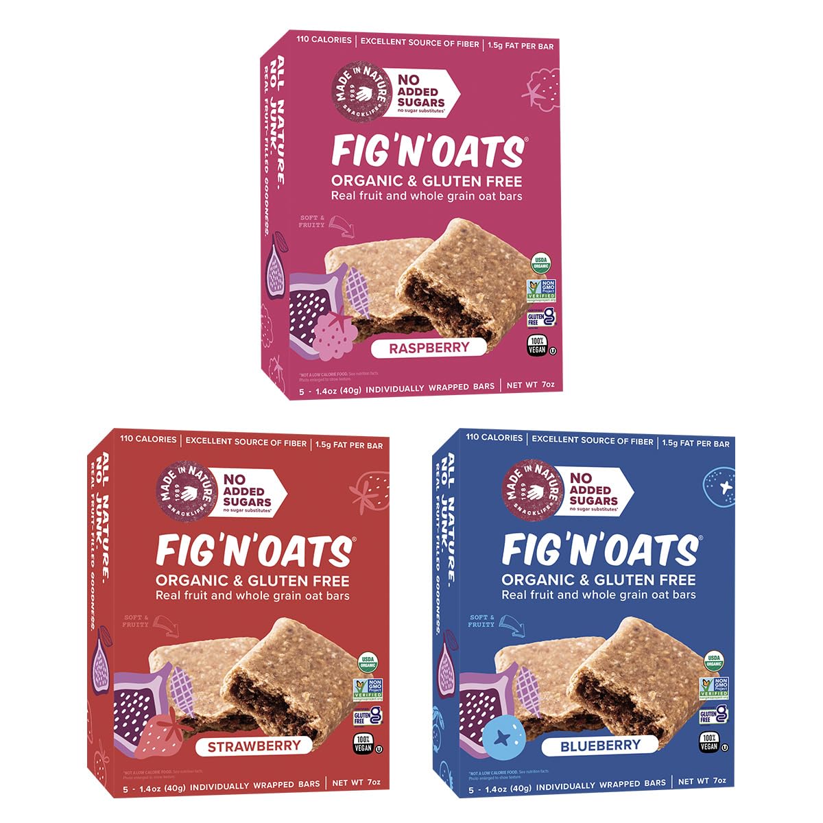 Made in Nature Organic Fig N Oat Bars, 1.4 Ounce 5 Count (3 Pack) - Blueberry, Raspberry, and Strawberry, Organic, Non-GMO, No A