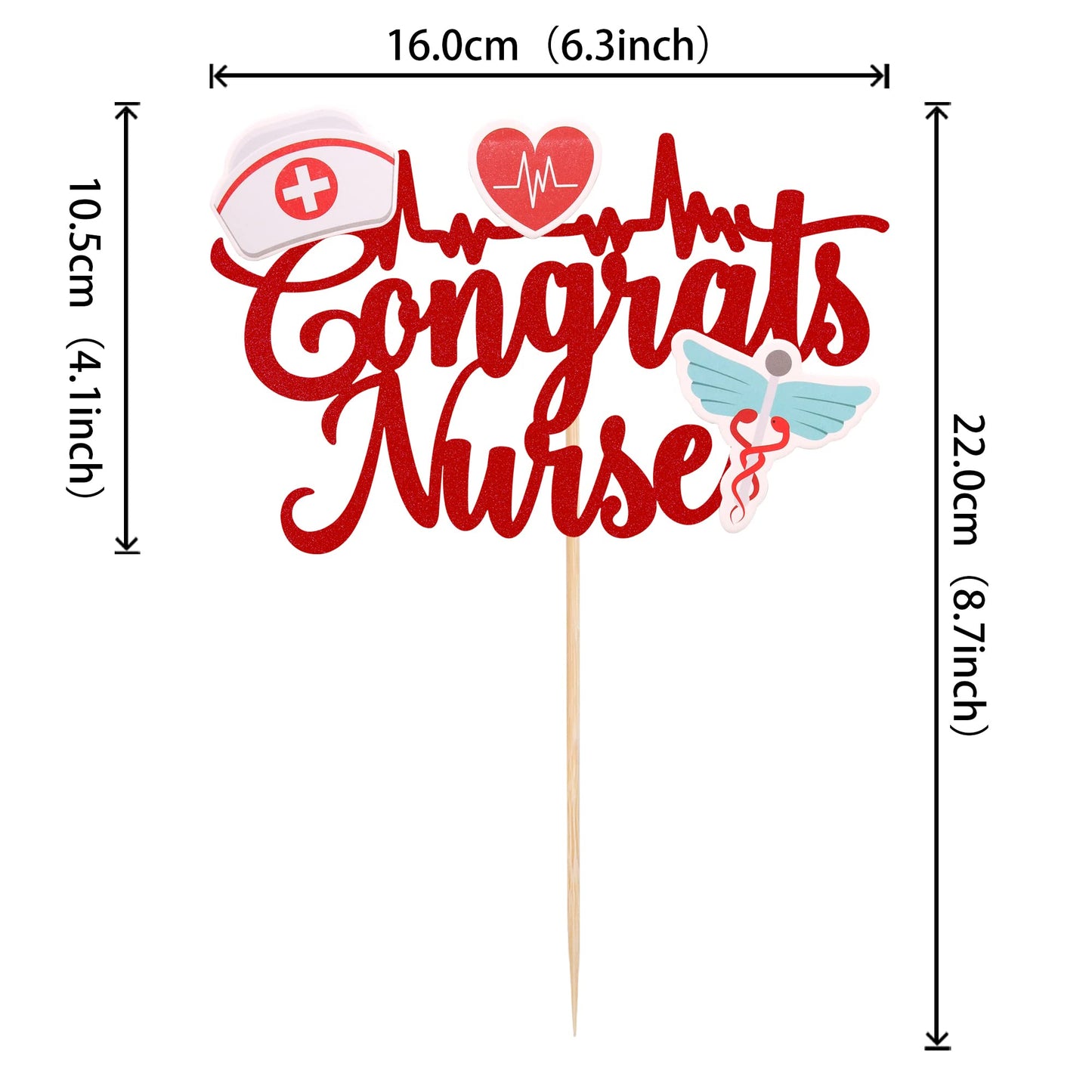 ZHUOWEISM Nurse Cake Topper, Red Glitter, Small, Paper, Model ZW371, Nursing Graduation Decorations