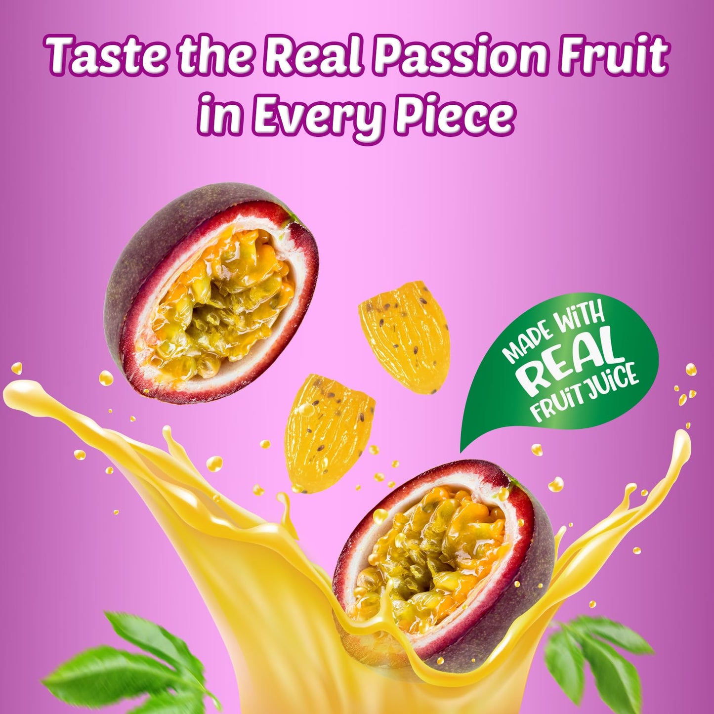 Amos Chewtopia Passion Fruit Gummy Jerky - Vegan Chewy Fruit Snack, Tropical Passion Fruit Flavor, Soft & Chewy Candy, 8.47Oz Bo
