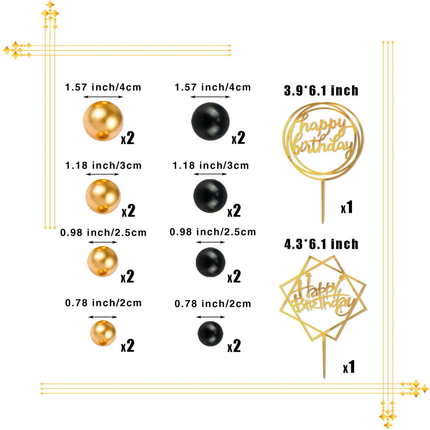 Gold Acrylic Alphabet Number Cake Topper Diy Personalized Name Cupcake Toppers With Balls Happy Birthday Sets For Custom Wedding