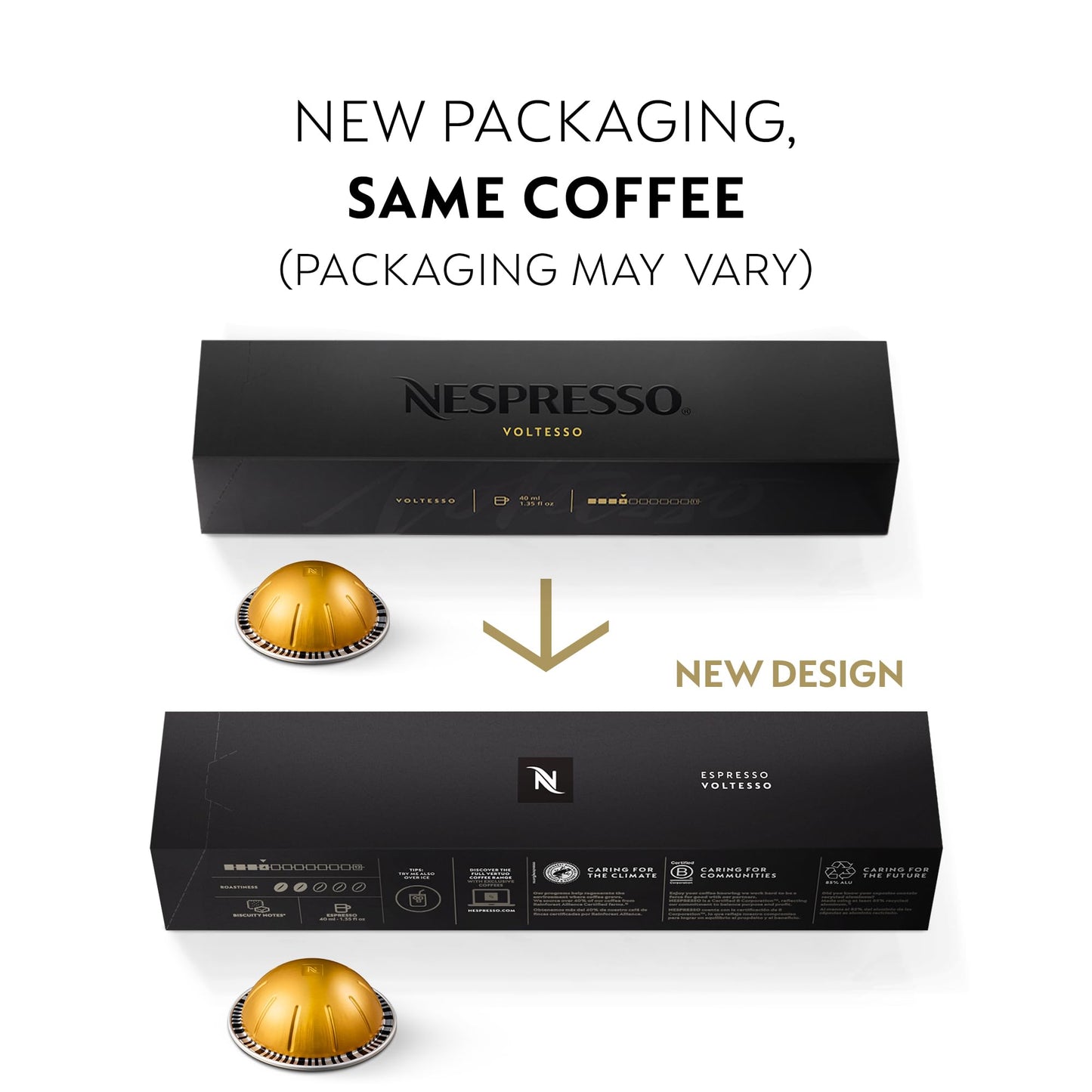 Nespresso Vertuo Voltesso Mild Roast Espresso Pods, 50 Count, Brews 1.35oz, Model Ad-bm8-52717
