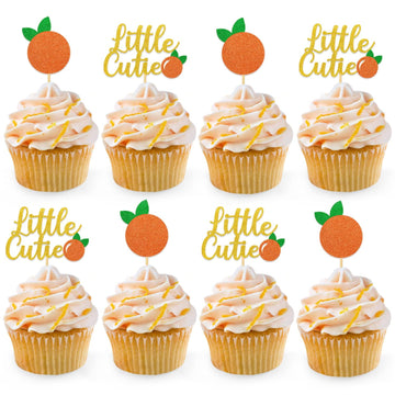 24Pcs Little Cutie Baby Shower Decorations Orange Cupcake Toppers Glitter Cupcake Picks Clementine Themed Party Favor Birthday S