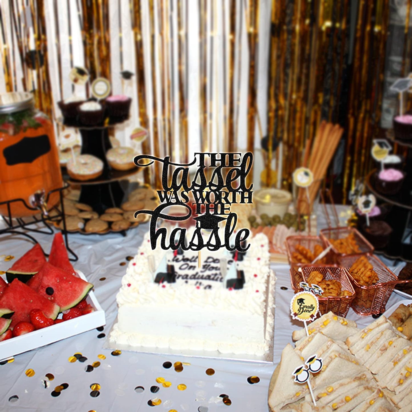 Hotmoon Graduation Cake Topper - The Tassel was Worth The Hassle - Black Cardstock Decoration for 2025 Grad Party